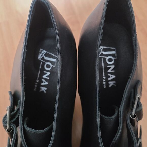 Jonak Paris Black Leather Monk Strap Platform Wedge Oxfords 39 - Picture 9 of 9